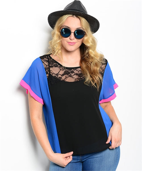 BLACK ROYAL NEON PINK PLUS SIZE TOP