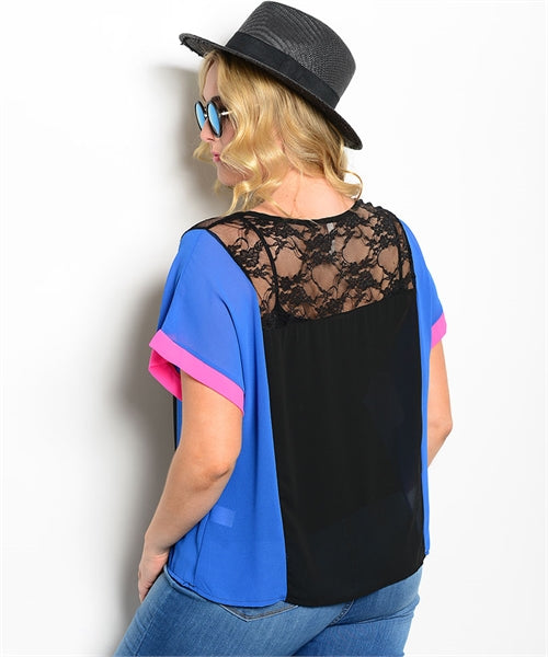 BLACK ROYAL NEON PINK PLUS SIZE TOP