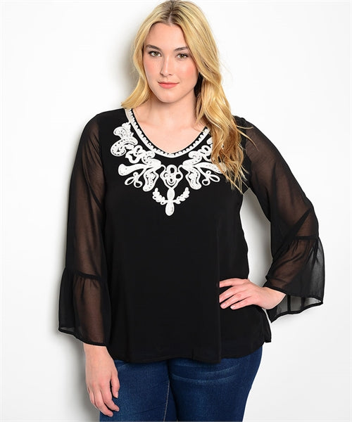BLACK WHITE WOVEN TOP