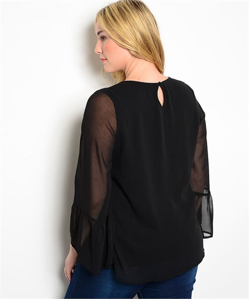 BLACK WHITE WOVEN TOP