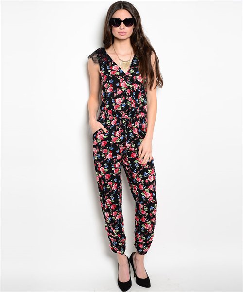 BLACK RED FLOWER ROMPER