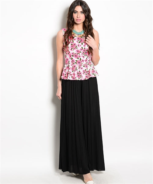 Pink Black Peplum Fit n’ Flare Jumpsuit