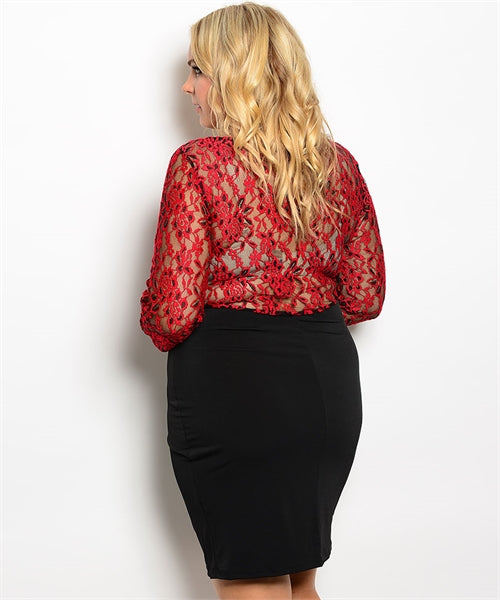 BLACK RED LACY PLUS SIZE DRESS