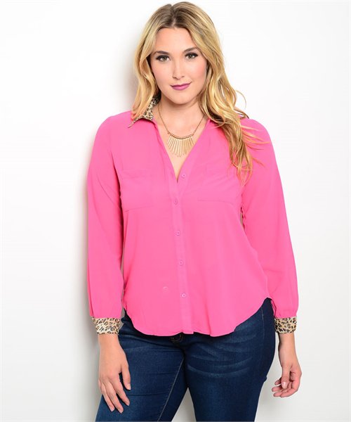 FUSCHIA ANIMAL PRINT COLLARD PLUS TOP