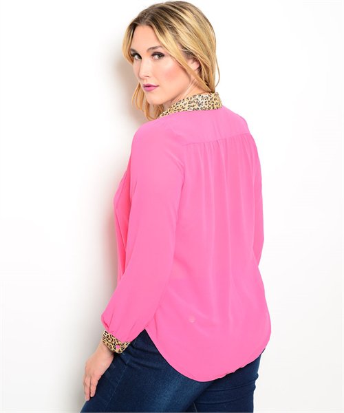 FUSCHIA ANIMAL PRINT COLLARD PLUS TOP