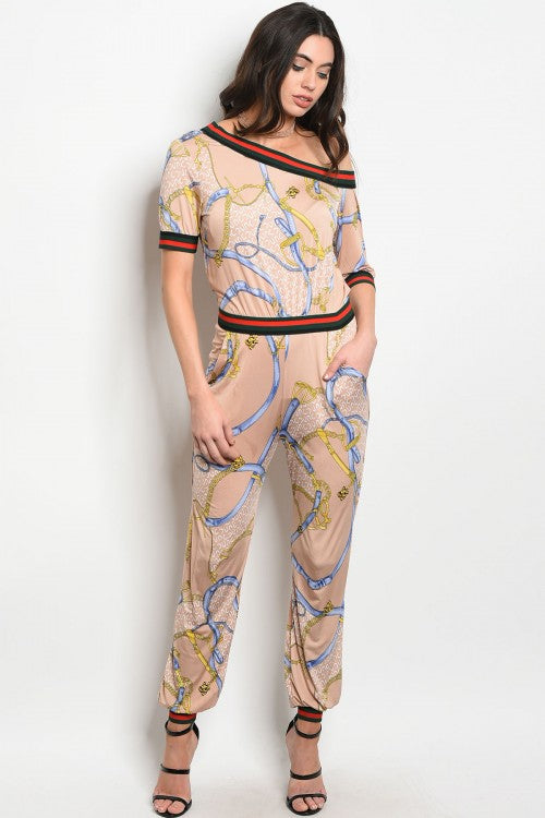 3/4 SLEEVE PRINTED JERSEY AND SPENDEX BLEND JUMPSUIT