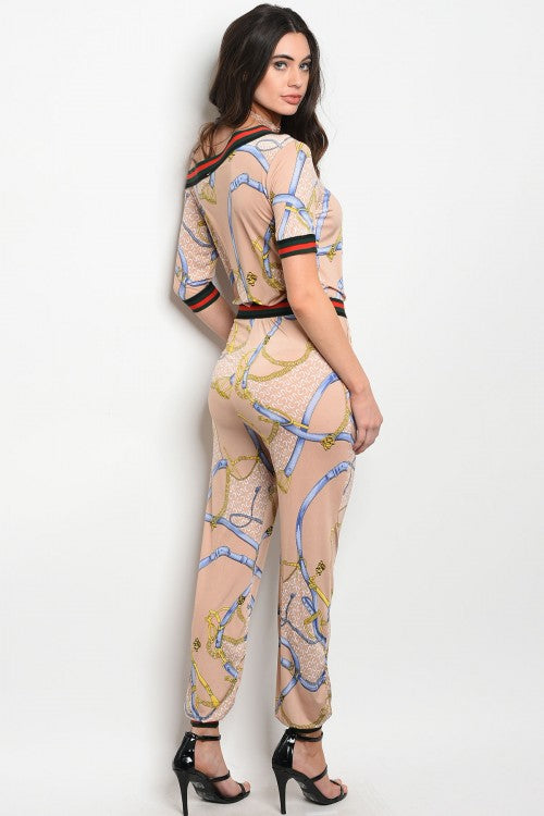 3/4 SLEEVE PRINTED JERSEY AND SPENDEX BLEND JUMPSUIT