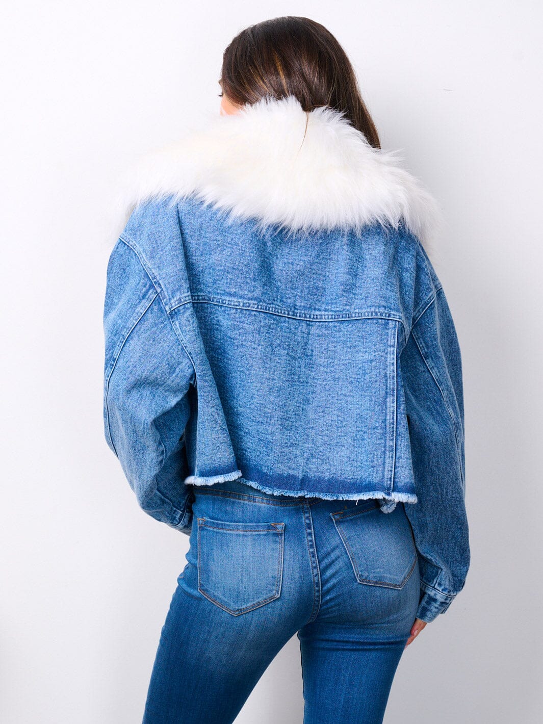BLUE LONG SLEEVE BUTTON CLOSURE REMOVABLE COLLAR DENIM JACKET