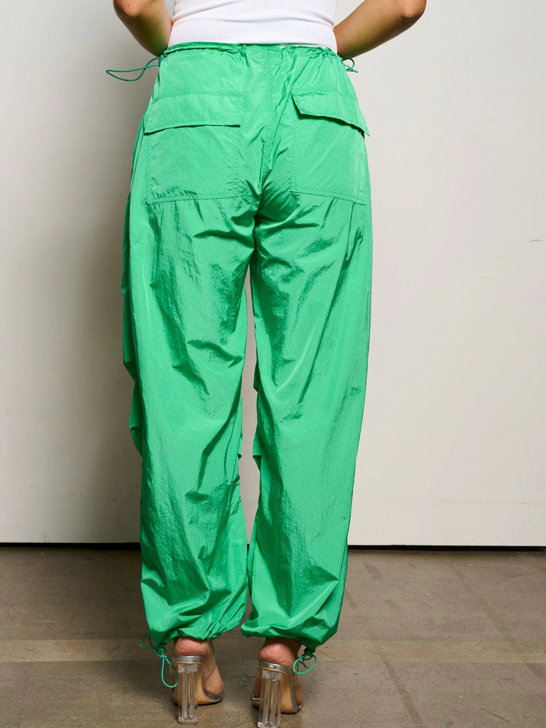 GREEN HUSKY PARACHUTE ELASTIC WAIST POCKETS JOGGER PANTS