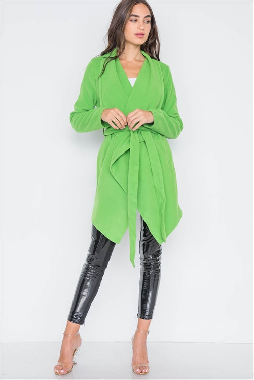 Apple Green Fleece Drape-Front Jacket