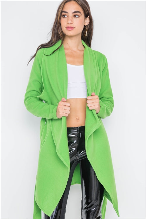 Apple Green Fleece Drape-Front Jacket