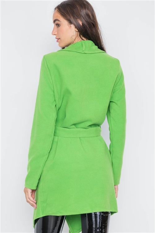 Apple Green Fleece Drape-Front Jacket