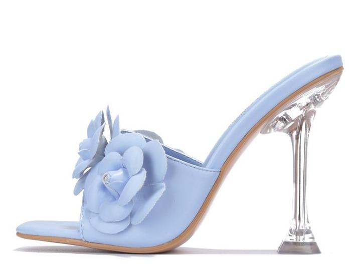 BABY BLUE OPEN TOE FLOWER RHINESTONE DETAIL HIGH HEEL