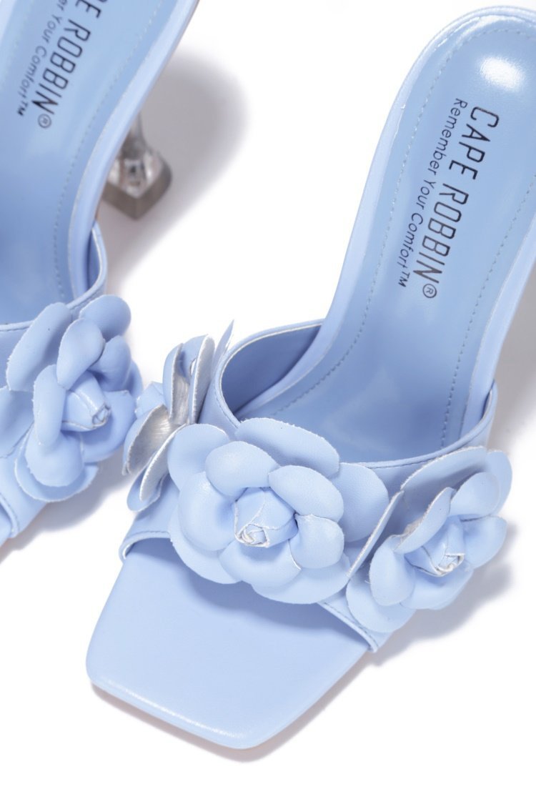 BABY BLUE OPEN TOE FLOWER RHINESTONE DETAIL HIGH HEEL