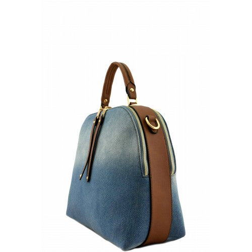 MULTI COMPARTMENTS DENIM SATCHEL BLUE/BROWN