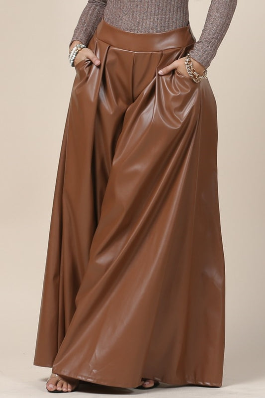 AVERIE FAUX LEATHER PALAZZO PANTS.