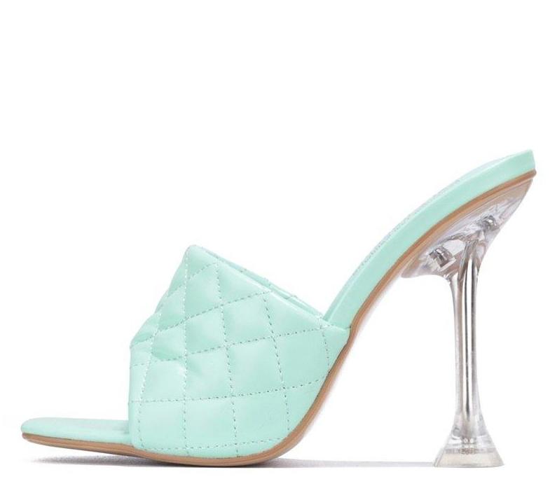 AQUA OPEN TOE CRYSTAL CLEAR DETAIL HIGH HEELS