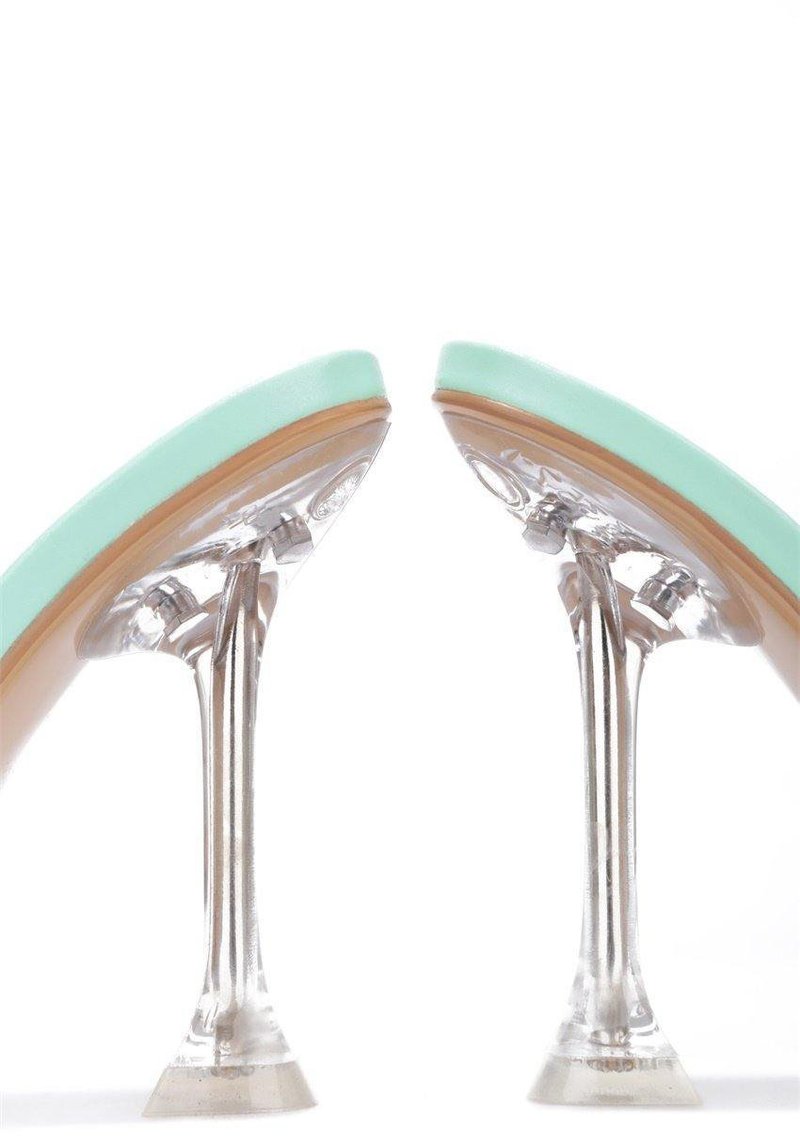 AQUA OPEN TOE CRYSTAL CLEAR DETAIL HIGH HEELS
