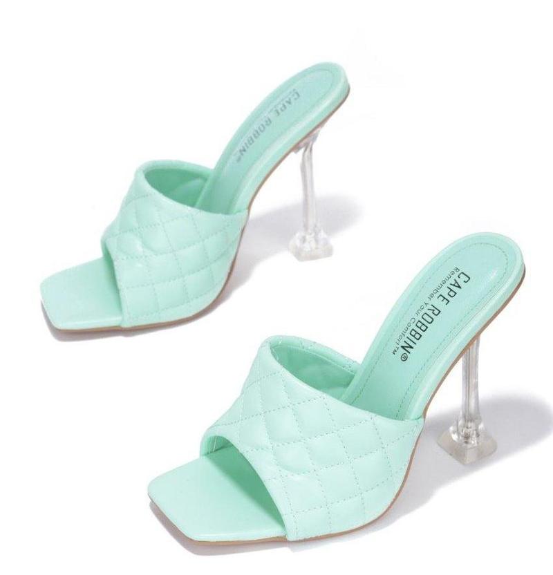 AQUA OPEN TOE CRYSTAL CLEAR DETAIL HIGH HEELS