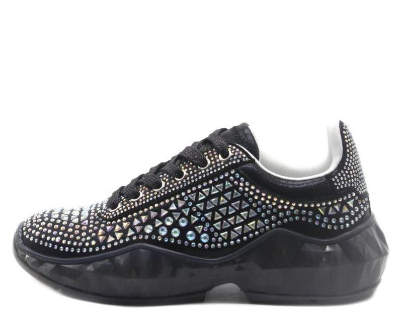 BLACK CRYSTAL STUDDED SNEAKERS