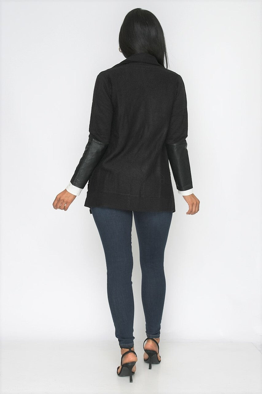 BLACK CARDIGAN/SWEATER P.U ON HALF SLEEVE