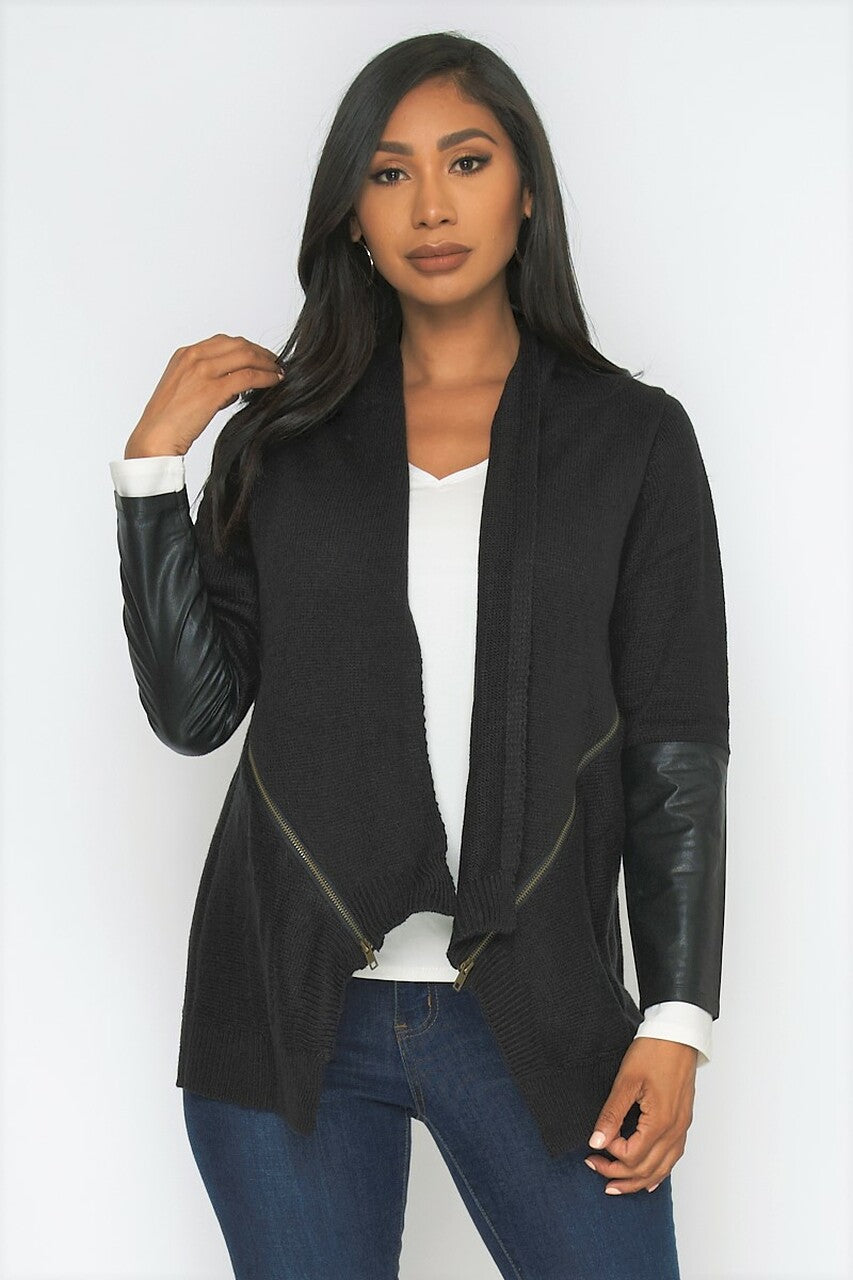 BLACK CARDIGAN/SWEATER P.U ON HALF SLEEVE