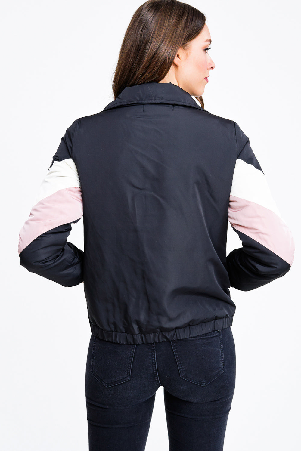 BLACK COLOR BLOCK LONG SLEEVE POCKETED PUFFER TRACK JACKET