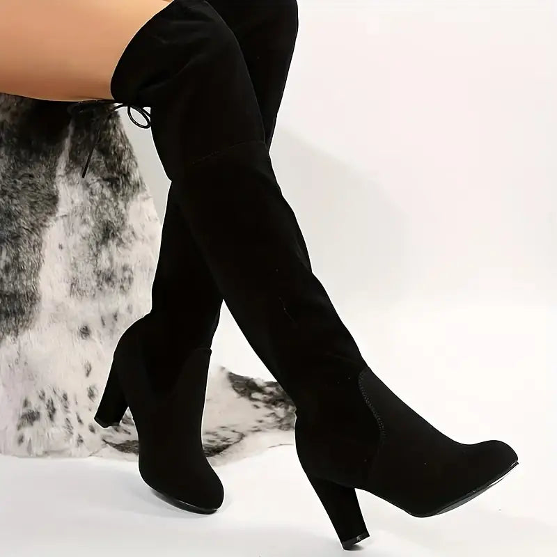 BLACK KNEE LENGHT BOOT WITH STRING TIE