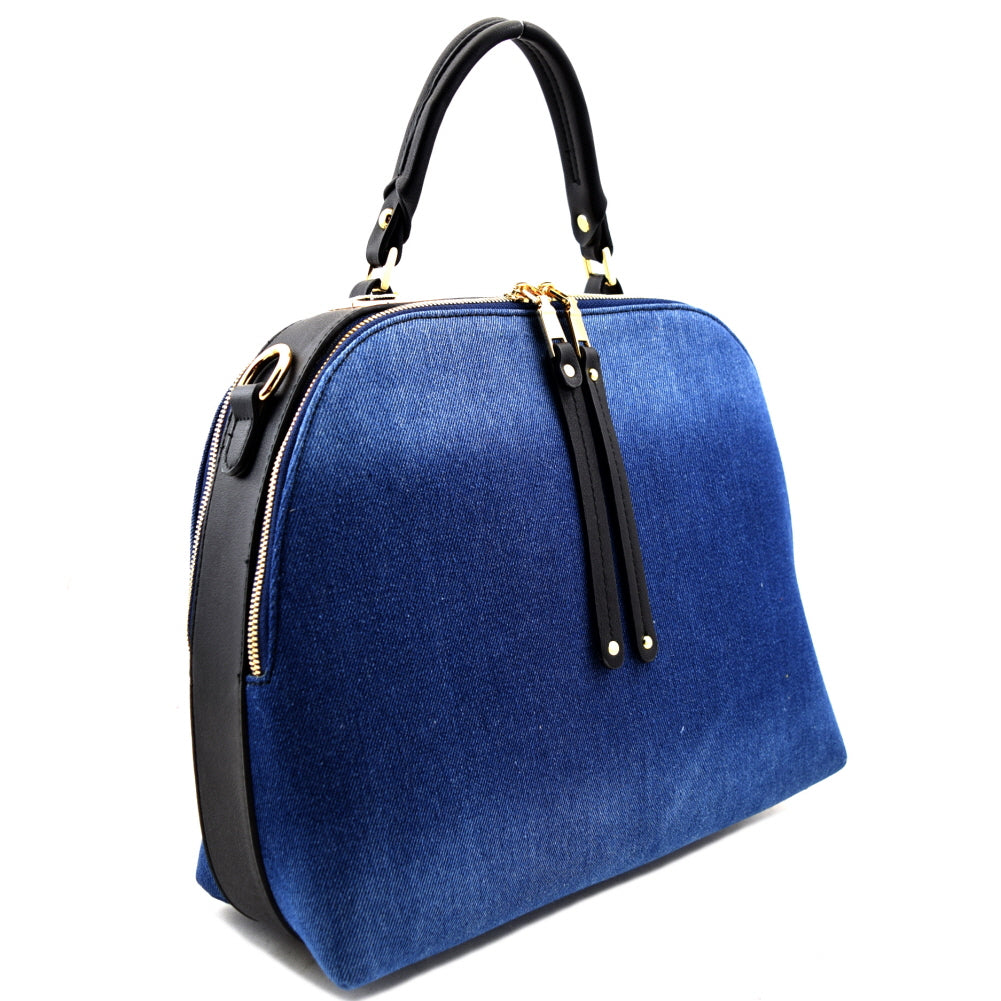 MULTI COMPARTMENTS DENIM SATCHEL BLUE/BLACK