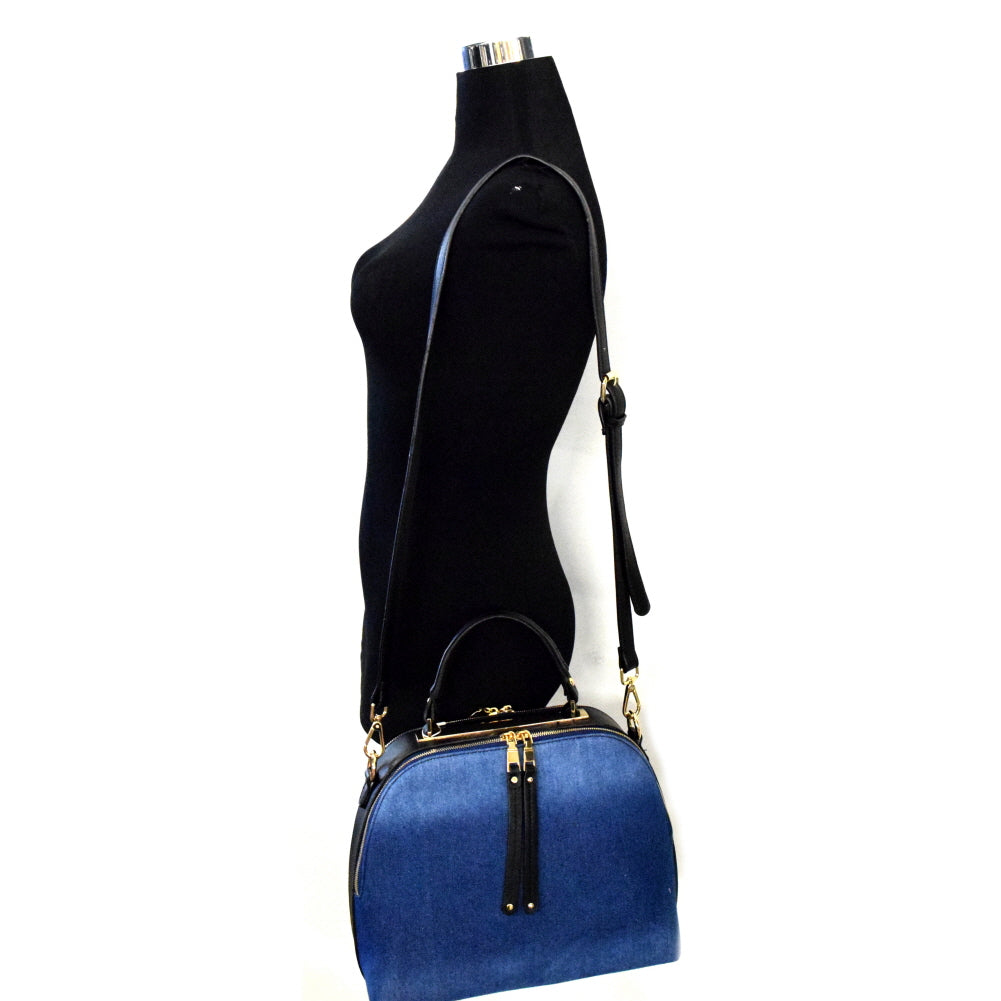 MULTI COMPARTMENTS DENIM SATCHEL BLUE/BLACK