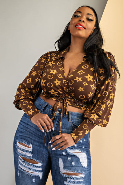 COLLAR WRAP TOP WITH BALLOON SLEEVE