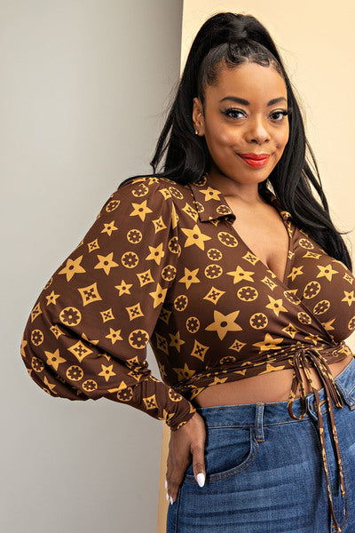 COLLAR WRAP TOP WITH BALLOON SLEEVE