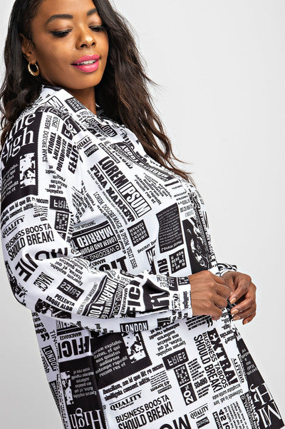 COMING SOON!!! NEWSPAPER PRT LONG SLV SHIRT DRESS
