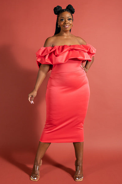RED MULTI RUFFLE TUBE DRESS