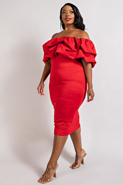 RED MULTI RUFFLE TUBE DRESS