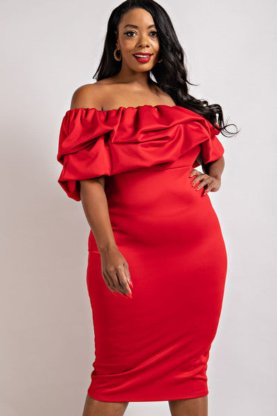 RED MULTI RUFFLE TUBE DRESS