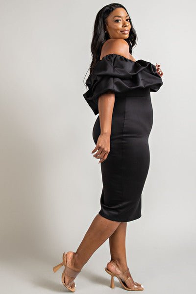 BLACK MULTI RUFFLE TUBE DRESS