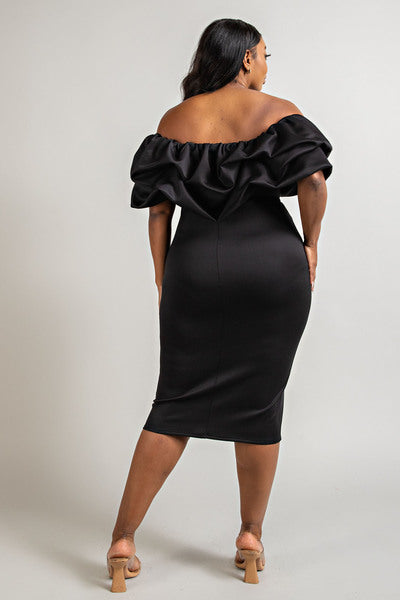 BLACK MULTI RUFFLE TUBE DRESS