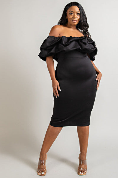 BLACK MULTI RUFFLE TUBE DRESS